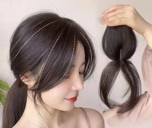 100% Human Hair Topper Toupee French Curtain Part Bangs Hairpiece Wigs For Women - Picture 1 of 8