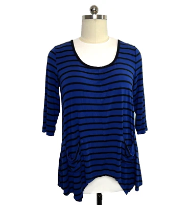 Grace Elements - Blusa para mujer 2X azul real negra a rayas 2 bolsillos manga 3/4 Foto 1 de 4