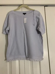 NWT Ann Taylor Blue Short Sleeved Top w/ Fringed Bottom Size M - Picture 1 of 4