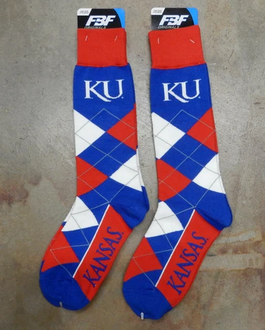 2 Pack NCAA Kansas Jayhawks Argyle Lineup Dress Crew Socks OSFM Fan Gift New Cover