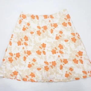 Ann Taylor A-line Skirt Women's 8 Petite Orange White 100% Linen Lined Floral - Picture 1 of 6