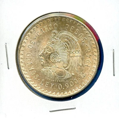 Moneda de plata Cuauhtémoc de 5 pesos de México 1948 #49 BU MS Foto 1 de 3