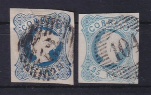 Portugal 1853 Queen Mary II 25 rice Mi. No. 2a and 2b, each with grate No. O - Picture 1 of 1