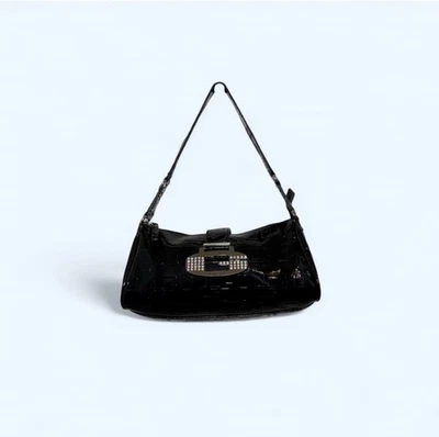 Vintage Guess Black Patent Monogram Shoulder Bag - Image 1 of 4