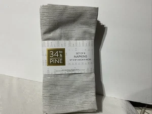 34 TH & Pine Napkins Holiday Napkins New Set Of 8 ~ Silver Gold Metallic 18 X 18 - Picture 1 of 4