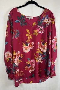 Loft Size 18 Women’s Long Sleeve Floral V Neck Ruffle Shoulder Elastic Cuff - Picture 1 of 6