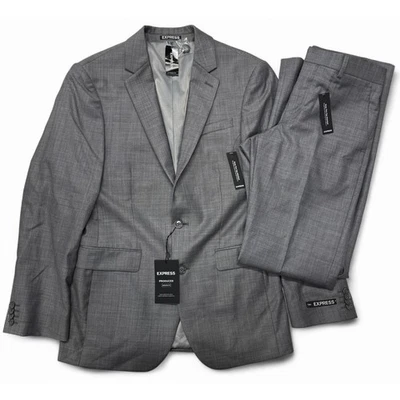 EXPRESS Producer Modern Fit Gray Wool Suit 2PC Set Mens 36S Pants 28 x 32 NWWT - Image 1 of 4