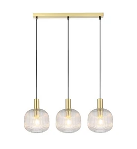 Pendant Ceiling Light 3 Lamp LED Clear Glass Satin Brass Vintage (H)1100 mm - Picture 1 of 6