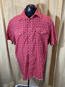 Mens Wrangler Tall Western Shirt 2XT Red Plaids S/S Cot/poly Snaps Rodeo - Picture 1 of 5