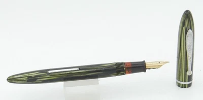 Sheaffer Balance Jr Full-Length Slim Green Striated Fountain Pen - 1937 - F Nib - Image 1 of 4