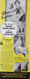 PRINT AD 1939 Quaker Puffed Wheat Rice C C Shragge Art Boy Dog Terrier - Picture 1 of 1