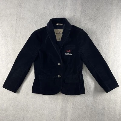 Womens XS Hollister Navy Blue Corduroy Jacket Blazer Sport Coat Embroidered Y2K - Image 1 of 4