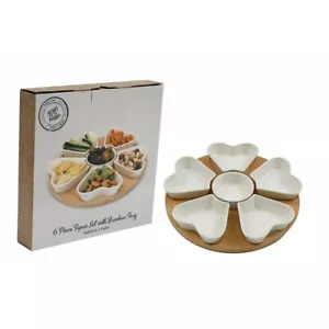 6 Piece White Tapas Snack Set With Bamboo Tray - Picture 1 of 5