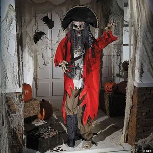 6 Ft. Standing Animated Plastic Skeleton Pirate Halloween Decoration - Picture 1 of 5