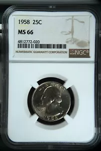 $$$$ 1958 25C Washington Quarter MS66 NGC Graded Coin $$$$ - Bild 1 von 2