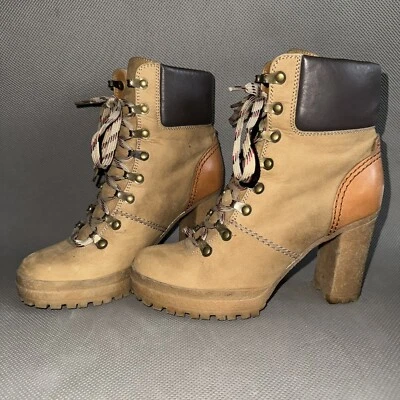 See by Chloe Eileen Tan Lace Up Block Heel Logger Style Boots Shoes Size 38 US 8 - Image 1 of 4