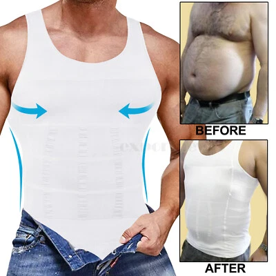 Mens Body Shaper Belly Chest Compression Shirt Slimming Tank Top Abs Sport Vest - Image 1 of 4