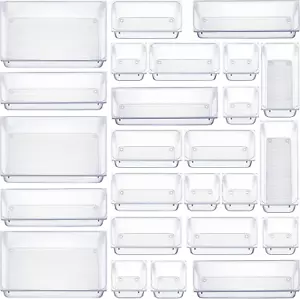 25 Pcs Drawer Organizer Set Dresser Desk Drawer Dividers - 4 Size Bathroom Vani - Picture 1 of 7