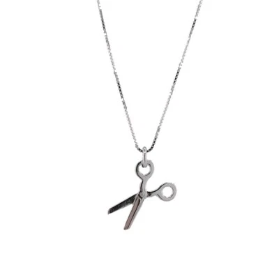 Catenina Argento 925 rodiato con forbici amuleto portafortuna gioiello unisex - Immagine 1 di 3