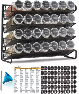 Spice Rack Organizer with 28 Spice Jars, 386 Spice Labels, Chalk Marker and Funn - Picture 1 of 5
