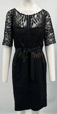 Beguile by Byron Lars 'Carissima' Black Half-Sleeve Lace Sheath Dress sz 10 - Image 1 of 4