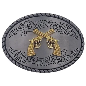 Hebilla de cinturón de metal plateado de diseño de pistolas cruzadas doradas - Imagen 1 de 2