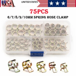 75pcs 6-10mm Hose Clamps Assortment Kit Steel Spring Clips Water Fuel Tube Pipe - Picture 1 of 15