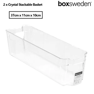 2 x Clear Fridge Pantry Organiser Stackable Kitchen Cabinet Storage Tray Basket - Picture 1 of 4