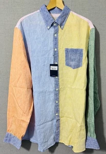 Hackett London men multi-panel pure Linen oversized 1XL multi colours shirt New - Picture 1 of 13