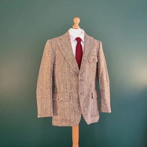 Dunn & Co. Blazer Men's Size 40 Brown Striped Pure Wool Notch Lapel Tweed Jacket - Picture 1 of 17
