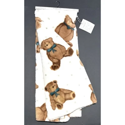Shabby Chic Faux Fur Teddy Bear Throw Blanket NWT Teal White Brown 50X70” - Image 1 of 4