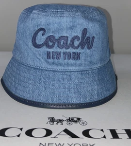 NUEVO COACH Sombrero Cubo Talla XS/S Para Mujer Indigo Denim Azul Cuero Bordado - Imagen 1 de 6