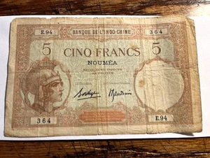 1926 Französische Neukaledonien 5 Francs Banknote / Noumea / Circ. #15698-2 - Bild 1 von 2