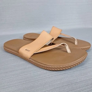 Reef Sandals Women 8 Natural Tan Cushion Sol Thong Brown Comfort Faux Leather - Picture 1 of 13