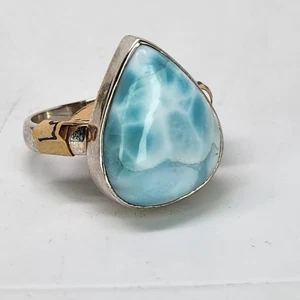 Larimar Ring 925 Sterling Silver Solid Sz 9.5 Genuine Stone Blue Pear Shape New - Picture 1 of 7