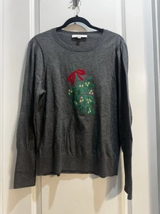 "Suéter de muérdago gris loft manga larga grande axila a axila 22"" longitud 26""" - Imagen 1 de 7