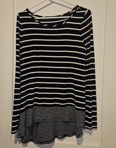 BCBGMAXAZRIA Shirt Womens Medium Black White Striped Long Sleeve Tunic Top Knit - Picture 1 of 8