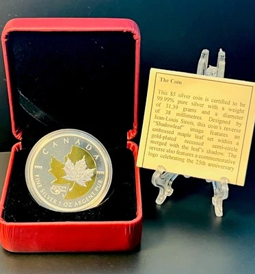Hoja de arce 2013💎1 oz plata/oro 24 k 25 aniversario Caja de prueba de monedas de $5 de Canadá🔥COA Foto 1 de 4