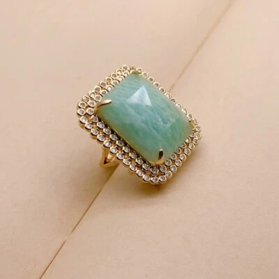 Anillo Pavé Natural Amazonita Rectángulo Circonita Circonita Chapado en Oro Anillo Ajustable Foto 1 de 4