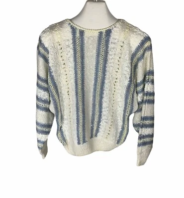 Nuevo Con Etiquetas Jason Maxwell Crema y Azul Rayas Grueso Tejido Suéter M Foto 1 de 4