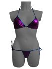 SeXy Metaliczny zestaw bikini wiązany na szyi Micro Fioletowy Niebieski Gogo Bielizna S/M/L