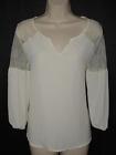 Brixon Ivy Ivory White Medium 8 / 10 Blouse Semi Sheer Lace Shoulder Dress Shirt