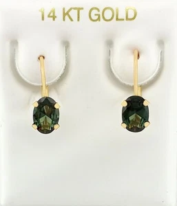 GENUINE 2.44 Cts TSAVORITE DANGLING EARRINGS 14K GOLD - Free certificate - NWT - Picture 1 of 8
