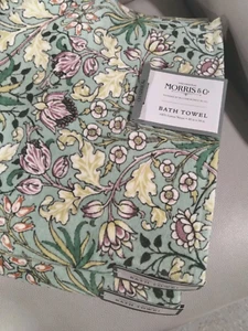 William Morris set 2 HYACINTH BATH TOWELS Velour Green Multi Floral flowers - Picture 1 of 10