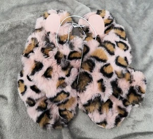 Cat & Jack Slippers Pink Cheetah Girls M 2-3 Faux Fur Brooklyn Slide Slip On NEW - Picture 1 of 8
