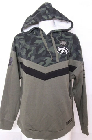 NEW Iowa Hawkeyes Camo military support OHT Flag Fleece Chevron Hoodie Women's M Cover