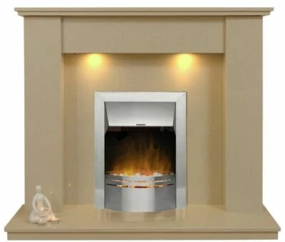 White Marble Fireplace Trent Surround with Dimplex Silver Pebbles Electric Fire - Image 1 of 3