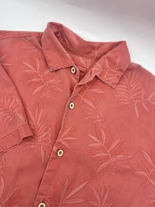 Tommy Bahama Hawaiian Shirt Men’s L 100% Silk Tropical Floral Button Up Coral - Picture 1 of 10