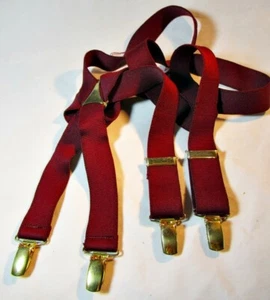 Herren Vintage DBMG Burgund Verstellbar Elastisch Hosenträger Hosenträger 4 Messing Clips - Bild 1 von 4