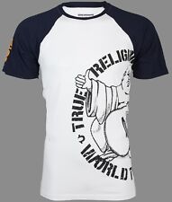 $79 TRUE RELIGION White Navy PART BUDDHA Short Sleeve Designer Raglan T-shirt